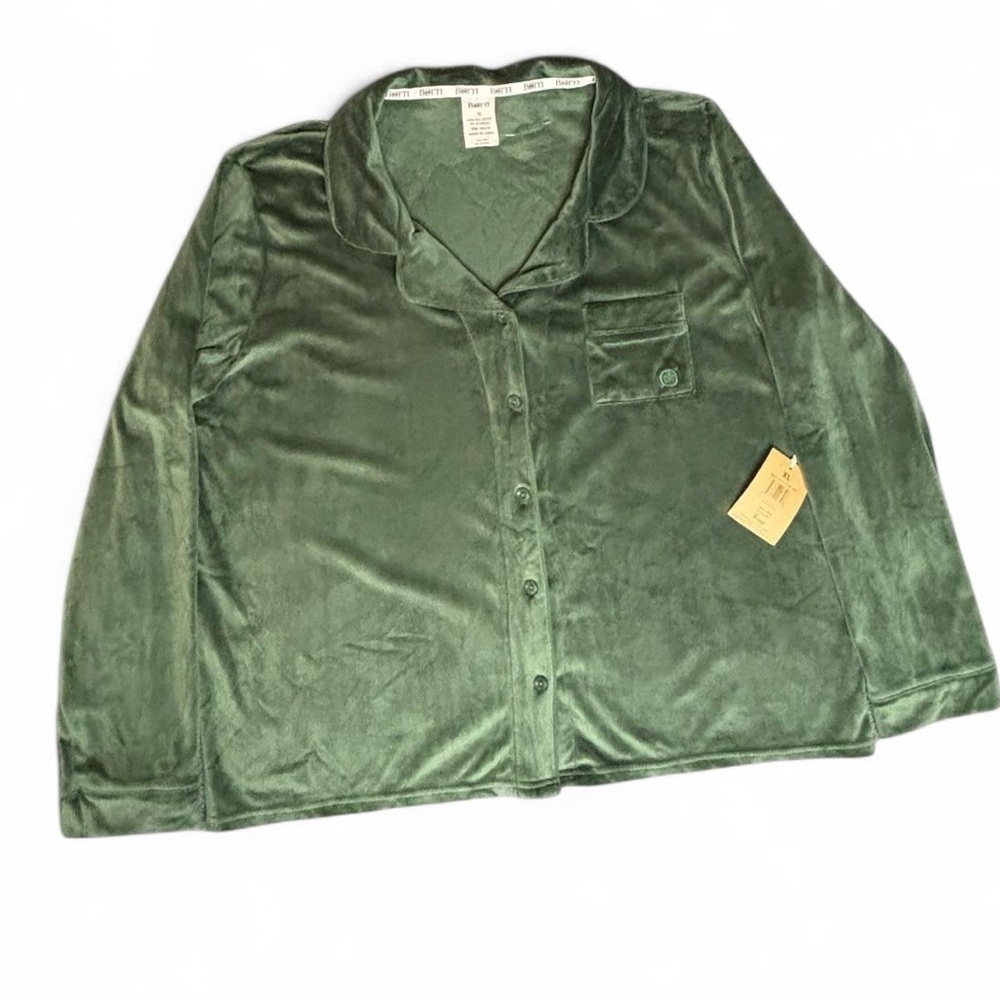 Born Velvet Pajama Top Green Button Front Sleepwear Cozy Lounge Size XL NWT
